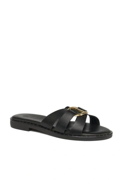 Grace Footwear Eris Gold Buckle Slide Sandal In Black