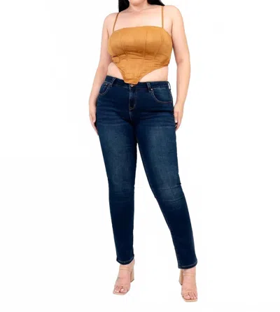 Grace In La Basic Soft Denim Mid-rise Skinny Jeans In Blue