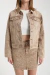 Grace In La Jacquard Paisley Embroidered Denim Jacket In Brown In Brown