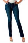 Grace In La Mid-rise Denim Straight Leg Jean In Dark Wash In Blue