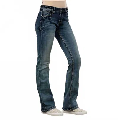 Grace In La Mid Rise Simple Stitches Jean In Medium Wash In Blue