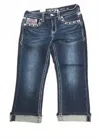 Grace In La Women 's Capri Jeans In Denim In Blue