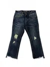 Grace In La Women's Distressed Denim Capri Jean In Dark Wash In Blue