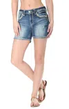Grace In La Women's Leather Stitch Shorts In Denim In Blue