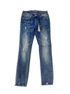 Grace In La Women's Mid-rise Distressed Denim Straight Leg Jean In Medium Wash In Multi