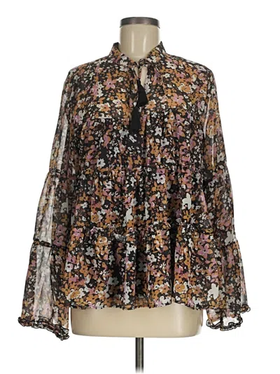 Pre-owned Grace Karin Long Sleeve Blouse In Brown