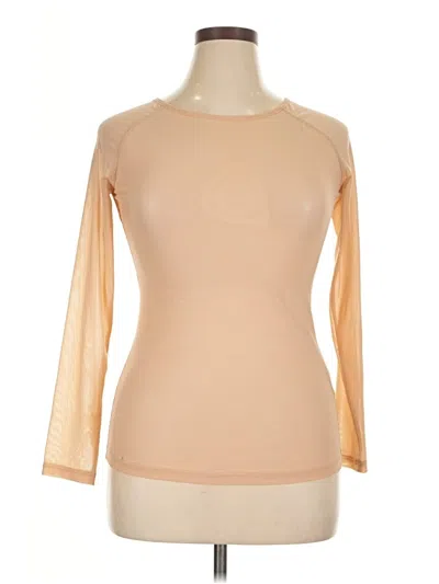 Pre-owned Grace Karin Long Sleeve Top Tan Boatneck Tops In Brown