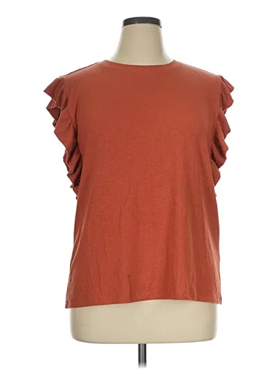 Pre-owned Grace Karin Short Sleeve Top Brown Ruffles Neckline Tops