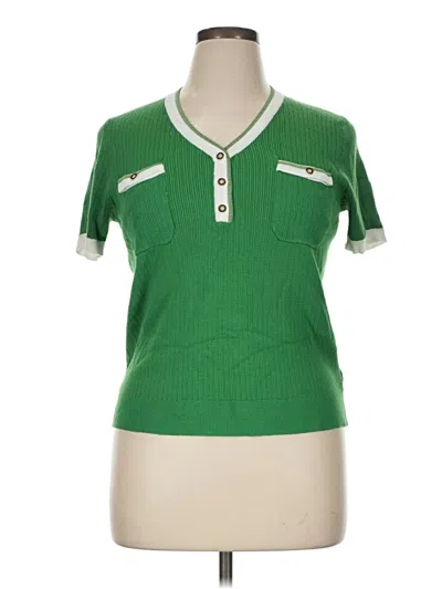 Pre-owned Grace Karin Short Sleeve Top Green Collared Neckline Tops