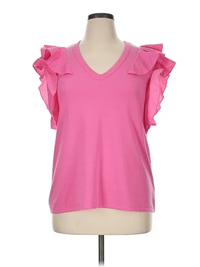 Pre-owned Grace Karin Short Sleeve Top Pink Ruffles Neckline Tops