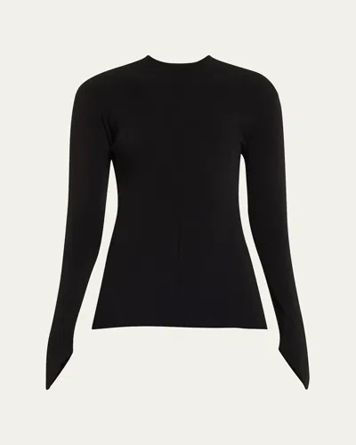 Grace Ling Angular-sleeve Ribbed Top In Black