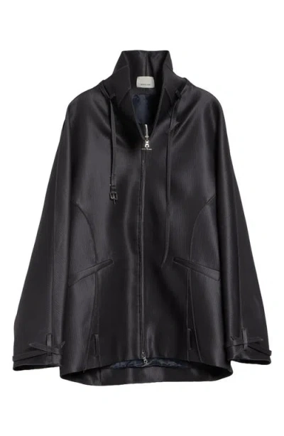 Grace Ling Beltled Collar Wool & Silk Cocoon Coat In Black