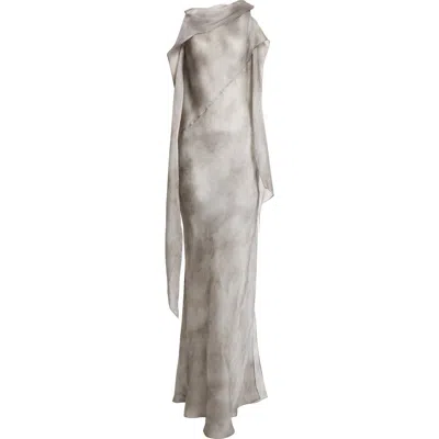 Grace Ling Bias Cut Silk Chiffon Scarf Gown In Gray