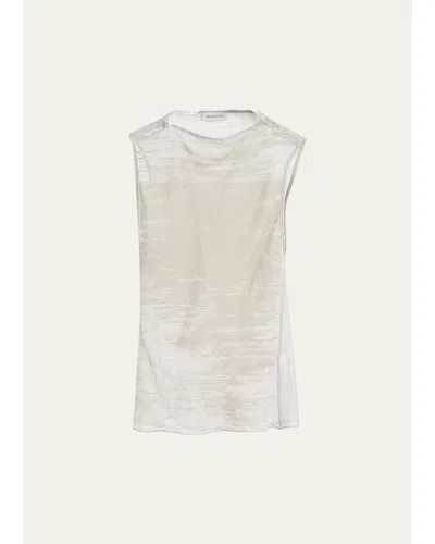Grace Ling Boat-neck Glitch Velvet Burnout Sleeveless Top In White
