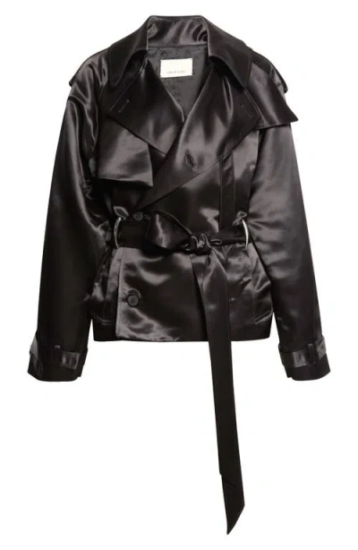 Grace Ling Claw Crop Liquid Satin Trench Coat In Black