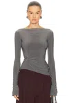 Grace Ling Claw Draped Long Sleeve Top In Gray