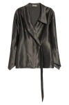 Grace Ling Claw Loop Crinkled Satin Shirt In Grey