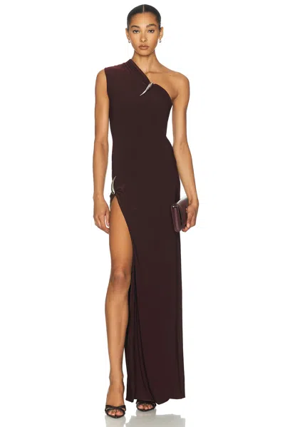 Grace Ling Claw One Shoulder Maxi Dress In Brown