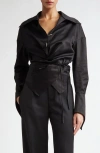 Grace Ling Cotton Sateen Wrap Shirt In Black