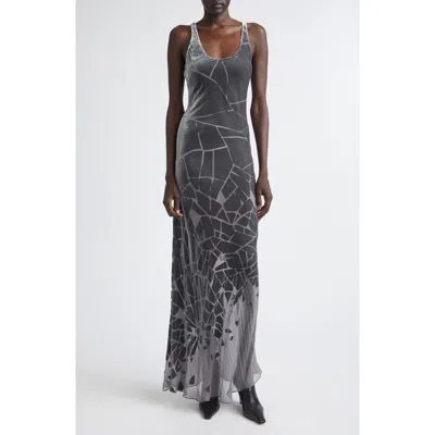 Grace Ling Cracked Jacquard Bias Maxi Dress In Gray