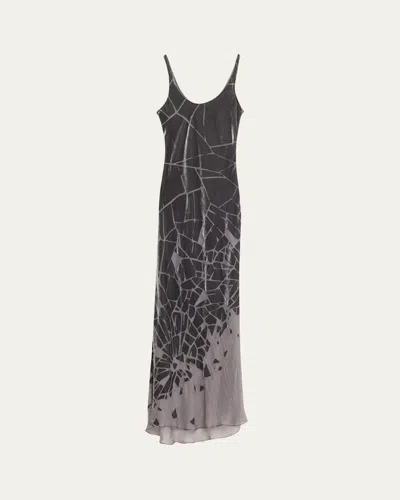 Grace Ling Cracked Velvet Burnout Bias-cut Maxi Dress In Gray