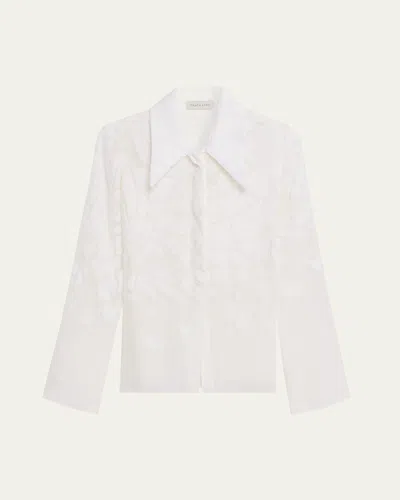 Grace Ling Cracked Velvet Devore Chiffon Button-down Shirt In White