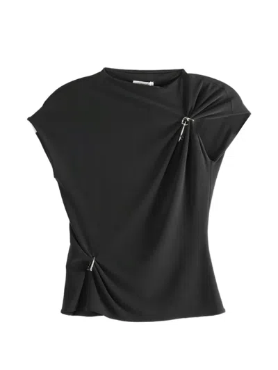 Grace Ling Draped Pin Top In Black