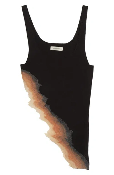 Grace Ling Flame Asymmetric Tank Top In Black Flame