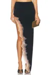 Grace Ling Flame Slit Maxi Skirt In Black Flame