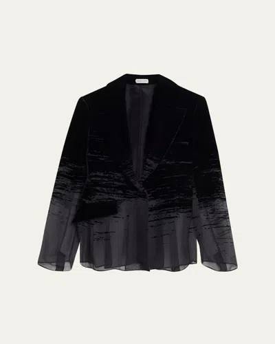 Grace Ling Glitch Devore Velvet Chiffon Tailored Jacket In Black