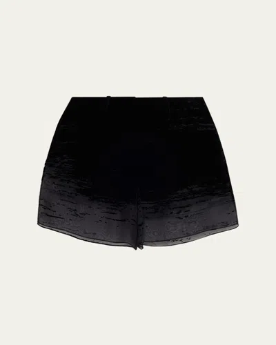 Grace Ling Glitch Devoré Velvet Sheer Chiffon Shorts In Black