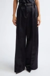 Grace Ling Liquid Satin Belted Wide Leg Pants In Black