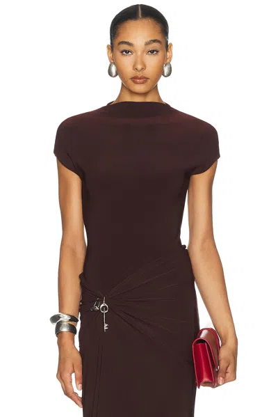 Grace Ling Logo Tag Semi Mock Neck Top Bodysuit In Burgundy