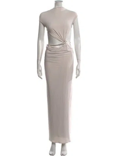 Pre-owned Grace Ling Mock Neck Long Dress In Grey/neutrals