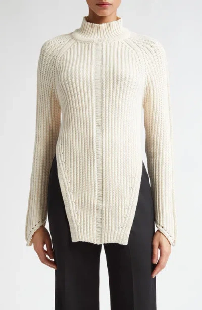 Grace Ling Open Back Cotton Mock Neck Sweater In Sand