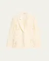 Grace Ling Peak-lapel Distressed Burnout Blazer In Ivory