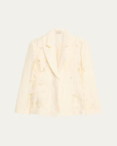 Grace Ling Peak-lapel Distressed Burnout Blazer In Ivory