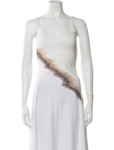 Pre-owned Grace Ling Printed Square Neckline Top In White