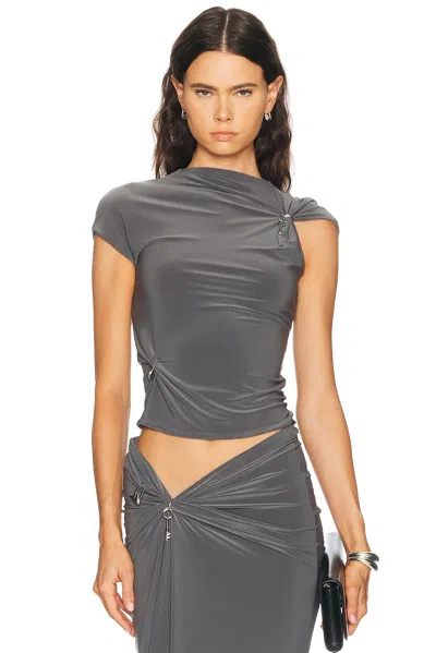 Grace Ling Relic Charms Mock Neck Top In Gray