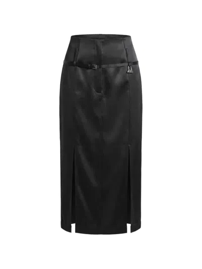 Grace Ling Relics Belted Slit Midi Skirt In Black