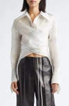 Grace Ling Stitches Convertible Silk Organza Wrap Shirt In White