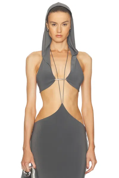 Grace Ling Vertebrae Halter Hood Bralette In Grey