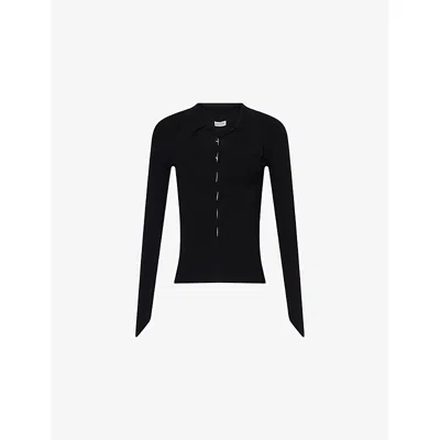 Grace Ling Womens Black Angular Rib Stitches Knitted Top