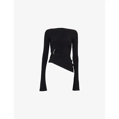 Grace Ling Womens Black Claw Draped Long-sleeve Jersey Top