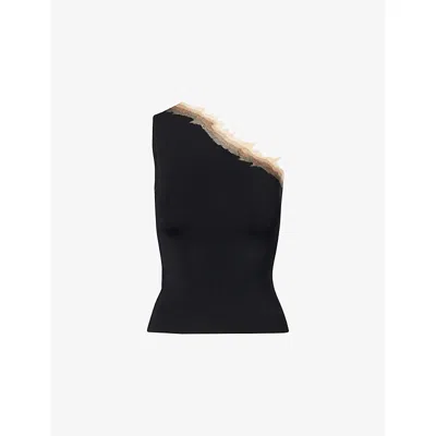 Grace Ling Womens Black Flame Flame One-shoulder Knitted Top Xs