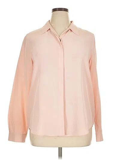 Pre-owned Grace Long Sleeve Silk Top Pink Collared Neckline Tops