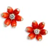 Grace Winfrey Cactus Diamond Flower Stud Earrings In Red