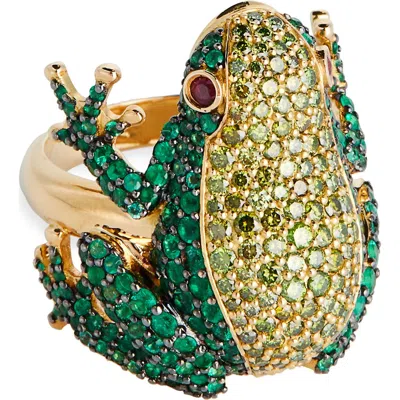 Grace Winfrey Emerald & Diamond Frog Ring In Multi
