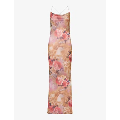 Gracejacob Womens Multi Elizabeth Rose Floral-print Mesh Maxi Dress