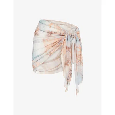 Gracejacob Womens Baby Blue Cloud Printed Mesh Sarong Skirt